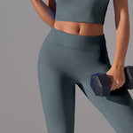 Women High Support Sports Bra Seamless Workout Yoga Set: Dark Blue / M