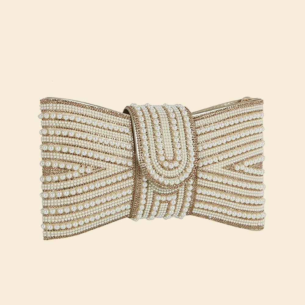 Spangle Pearl Bow Clutch Evening Bag