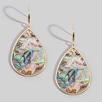 Gold Bezel Iridescent Shell Dangle Earrings