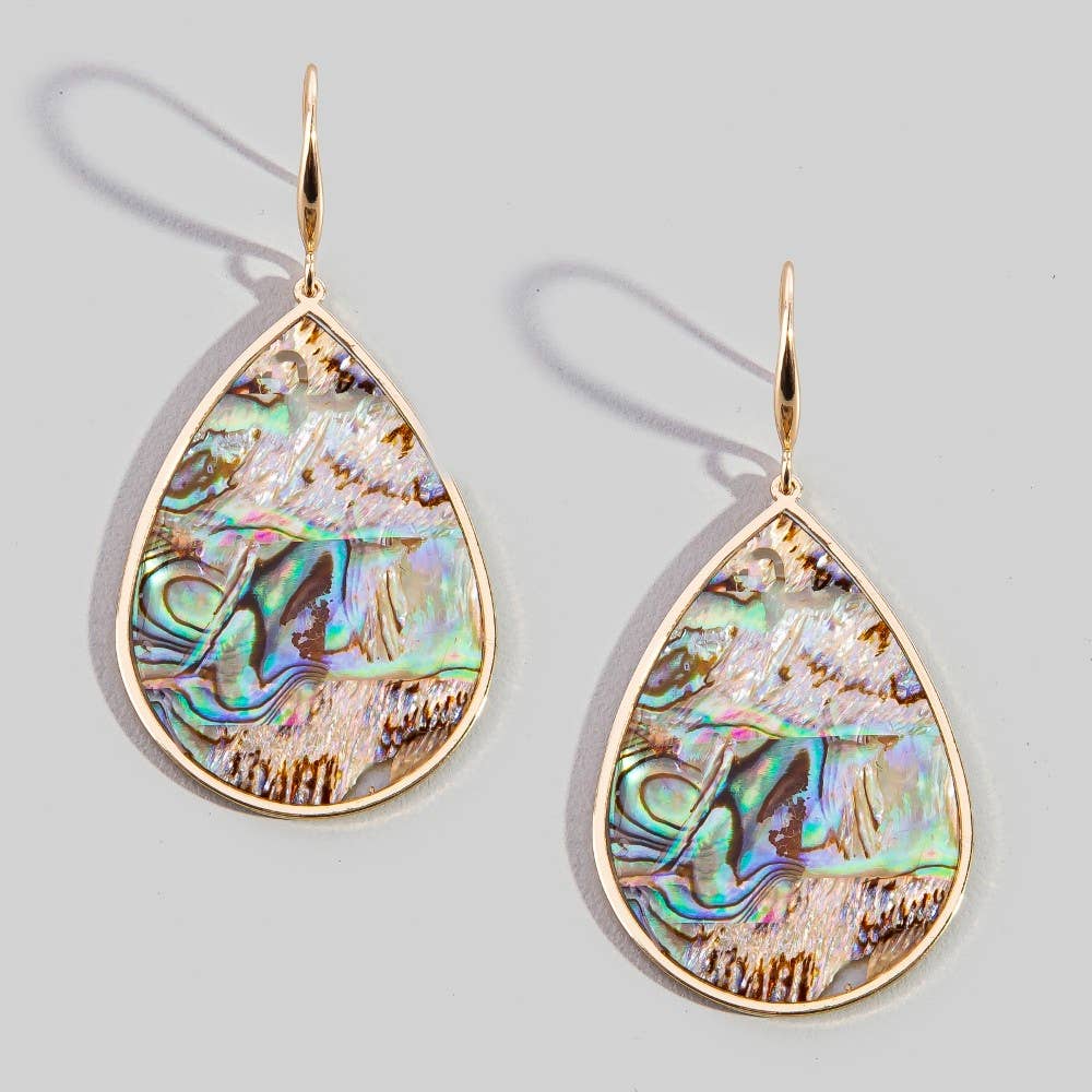 Gold Bezel Iridescent Shell Dangle Earrings