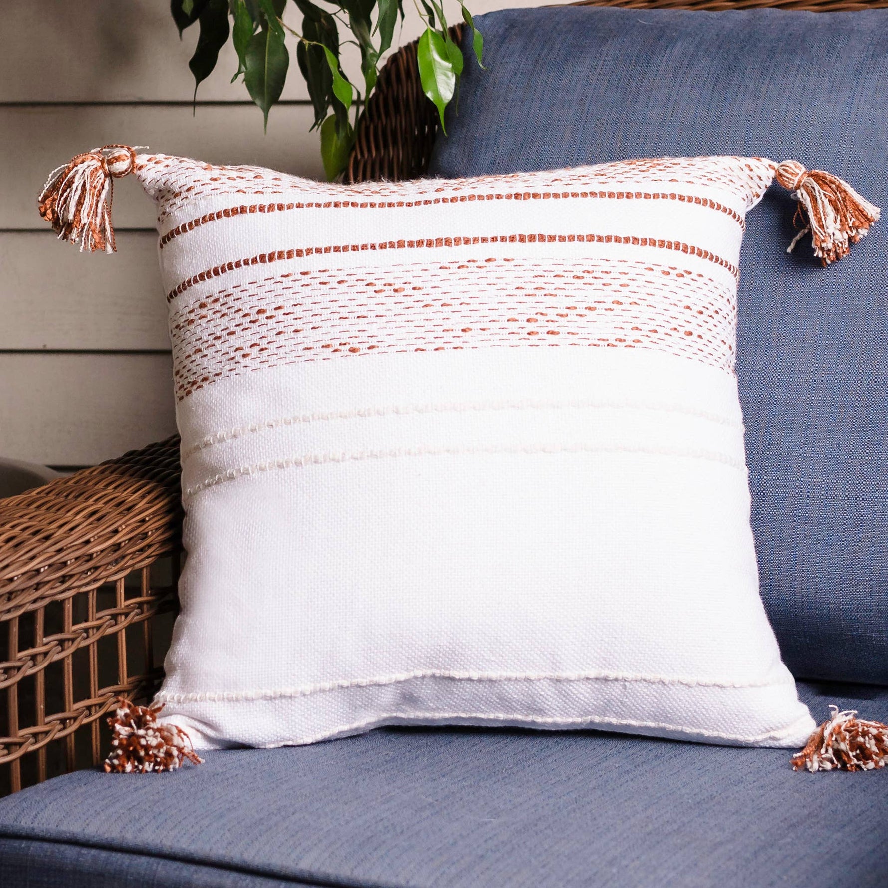 Tylanne 18X18" Handwoven Striped Indoor/Outdoor Throw Pillow: Tidal Teal