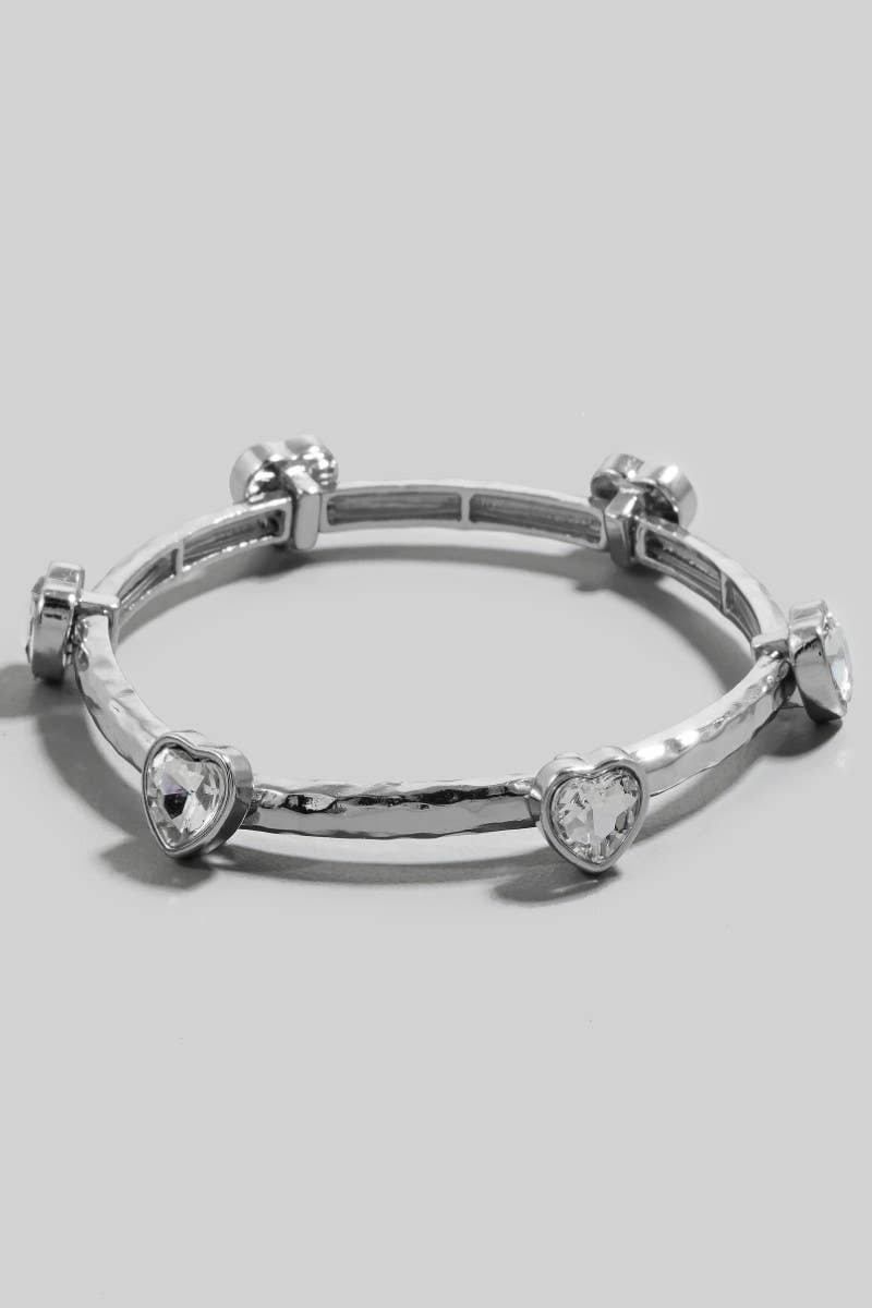 Rhinestone Hearts Elastic Metallic Bracelet
