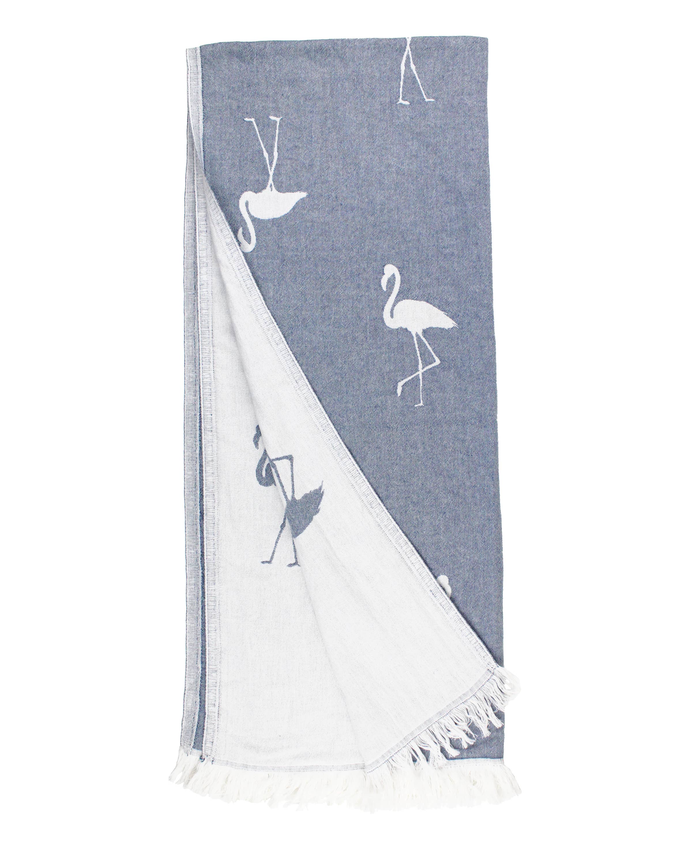 Kids Navy Flamingo Turkish Cotton Beach Towel: Multi-Color / 63"x28"