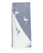 Kids Navy Flamingo Turkish Cotton Beach Towel: Multi-Color / 63"x28"