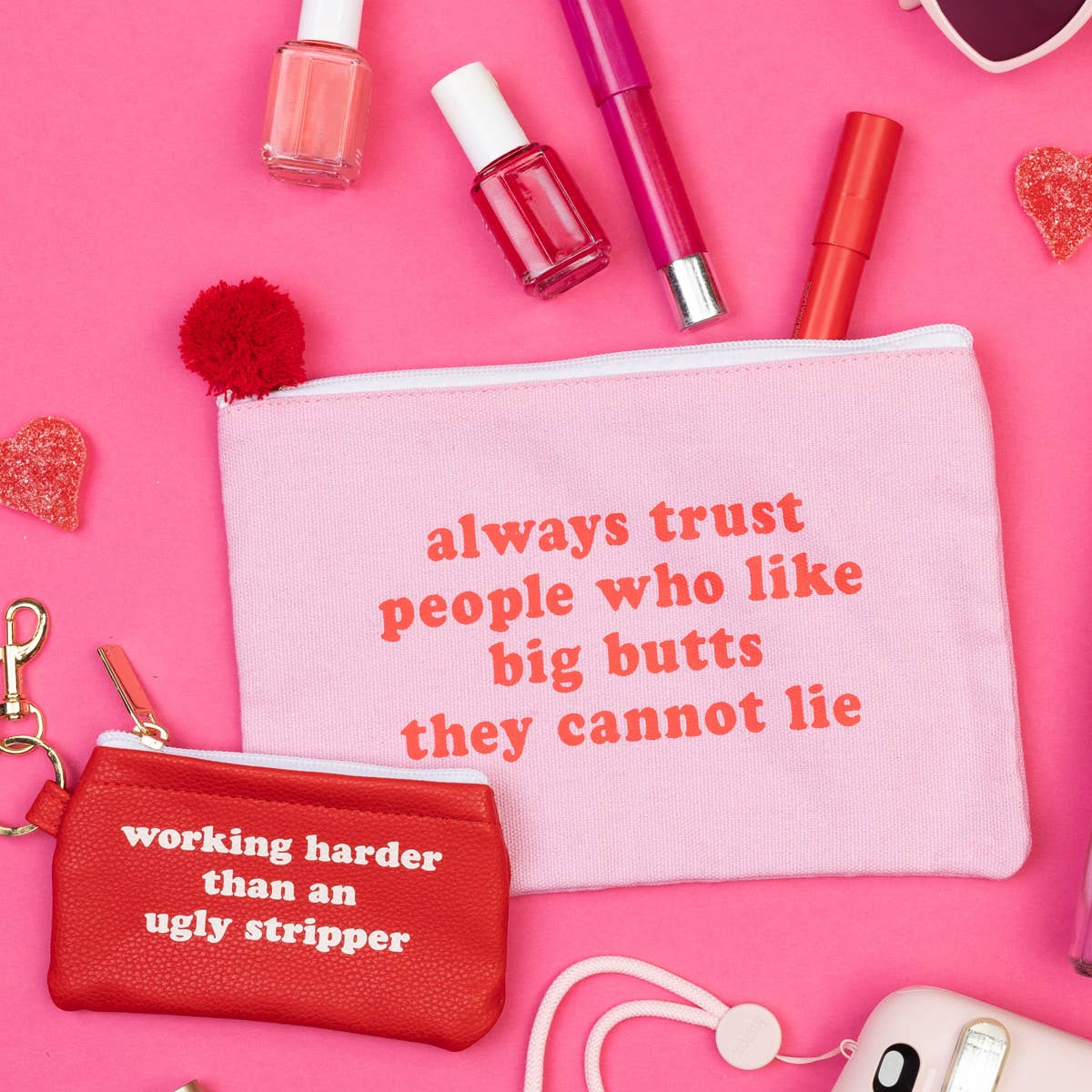 Working Harder Keyring Zip Wallet: Red / 100% Pu Leather