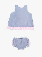 Baby Girls Blue Seersucker Ruffle Swing Top & Bloomer Set: Blue / 12-18m