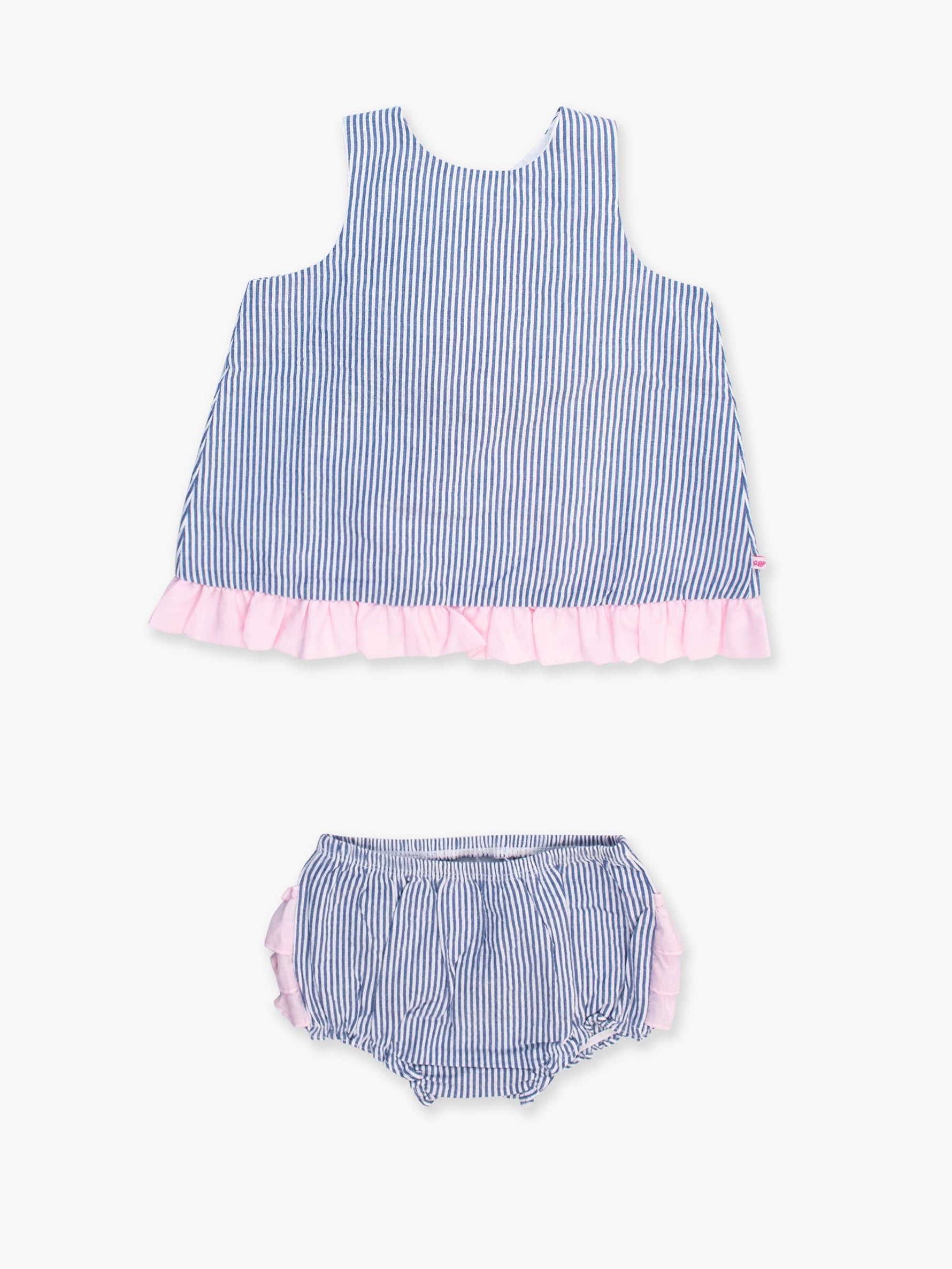Baby Girls Blue Seersucker Ruffle Swing Top & Bloomer Set: Blue / 12-18m