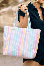 Glossy Striped Large Tote Bag: Orange Pink Stripe