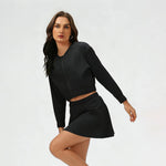 Women's Summer Set:Cropped Full Zipper Jacket And Skirt: Yellow / 4
