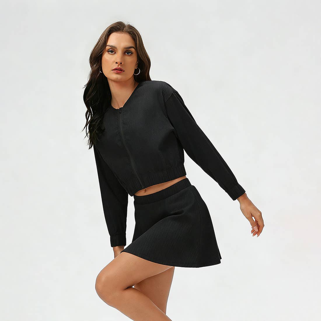 Women's Summer Set:Cropped Full Zipper Jacket And Skirt: Yellow / 6