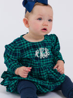Baby Girls Hayden Plaid Woven Long Sleeve Bubble Romper: Green / 18-24m
