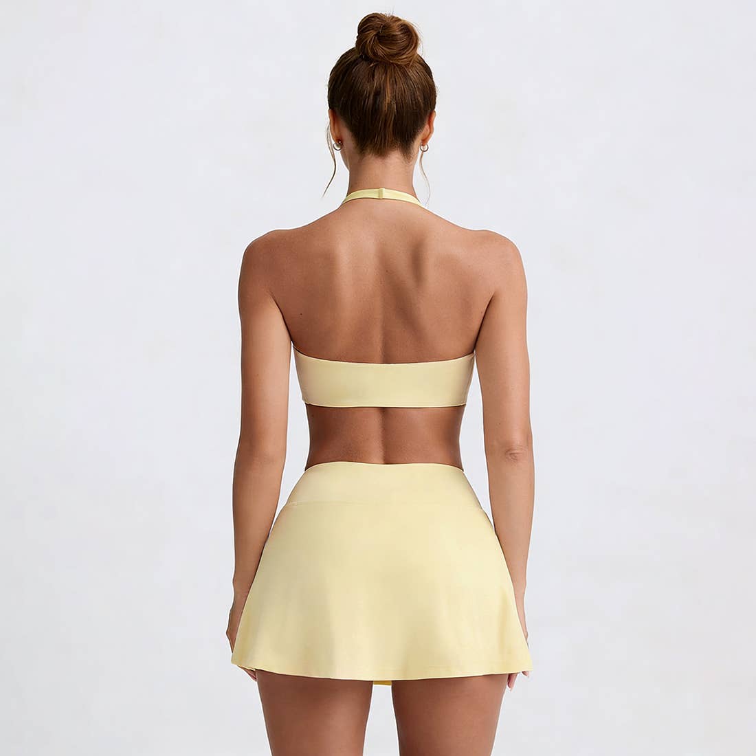 Women's Tennis Set:Halterneck Tank Top And Cross-Waist Skirt: Pink / S