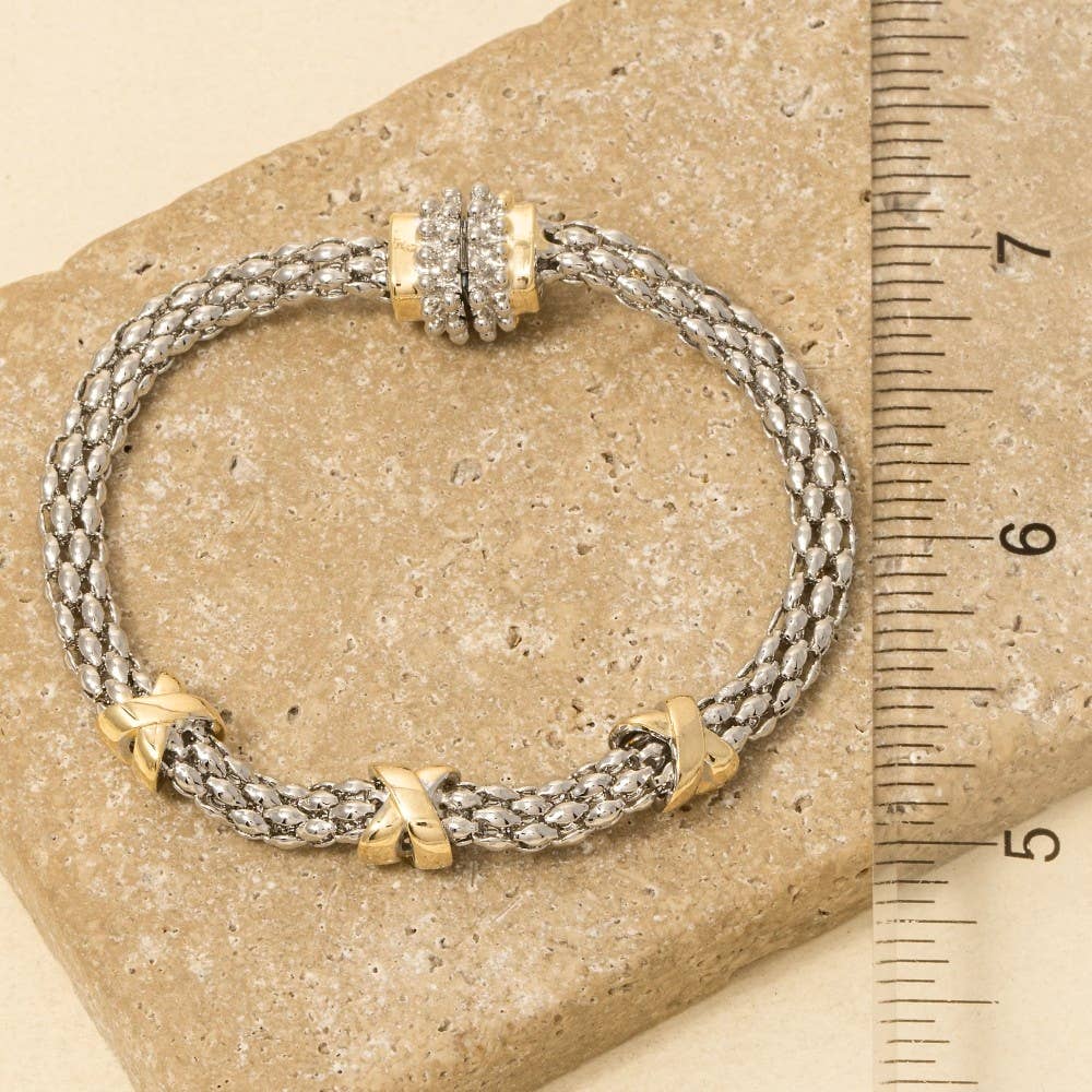 Gold Plated Two Tone Magnetic Clasp Bracelet