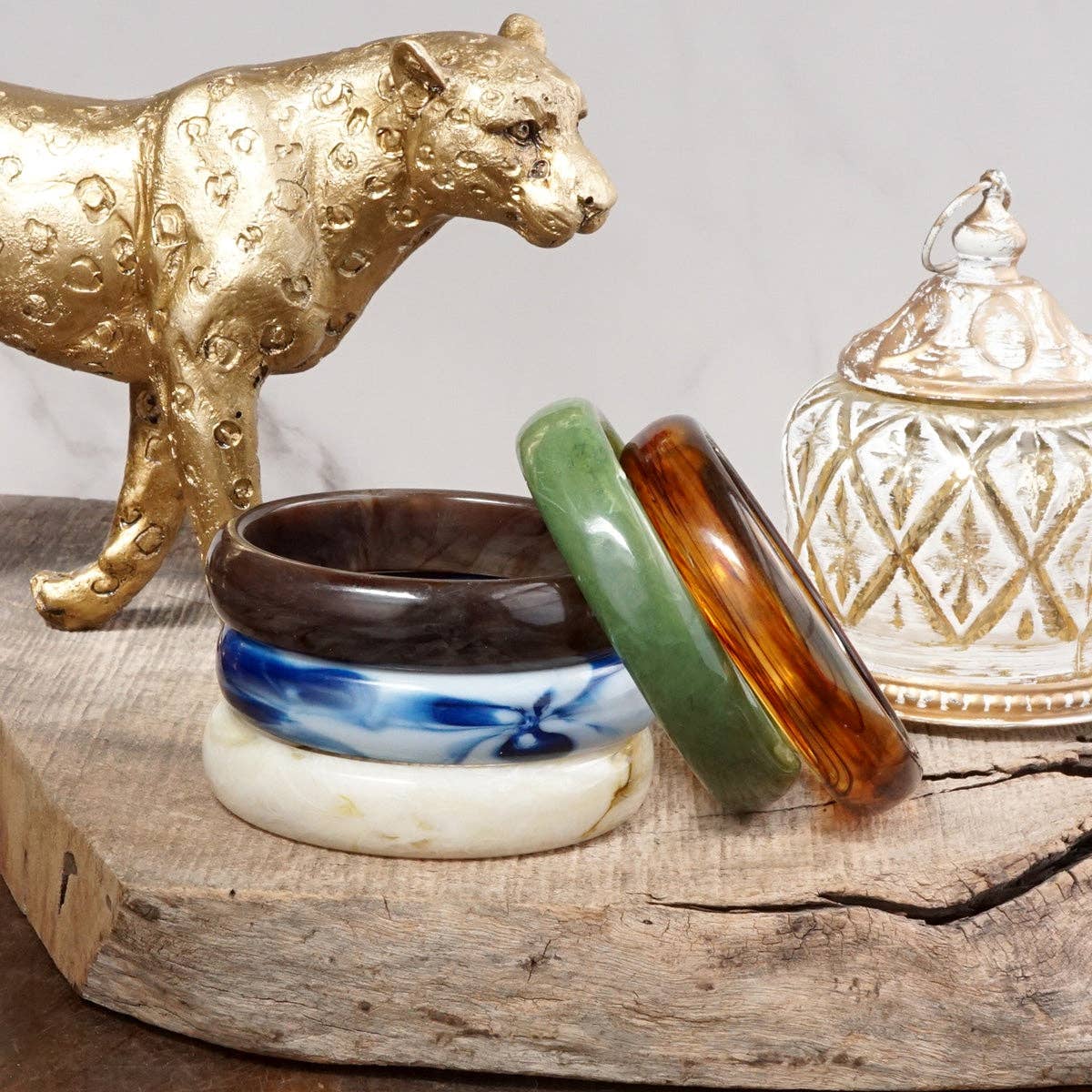 Marbled Muse – Rounded Acrylic Bangles: Ivory