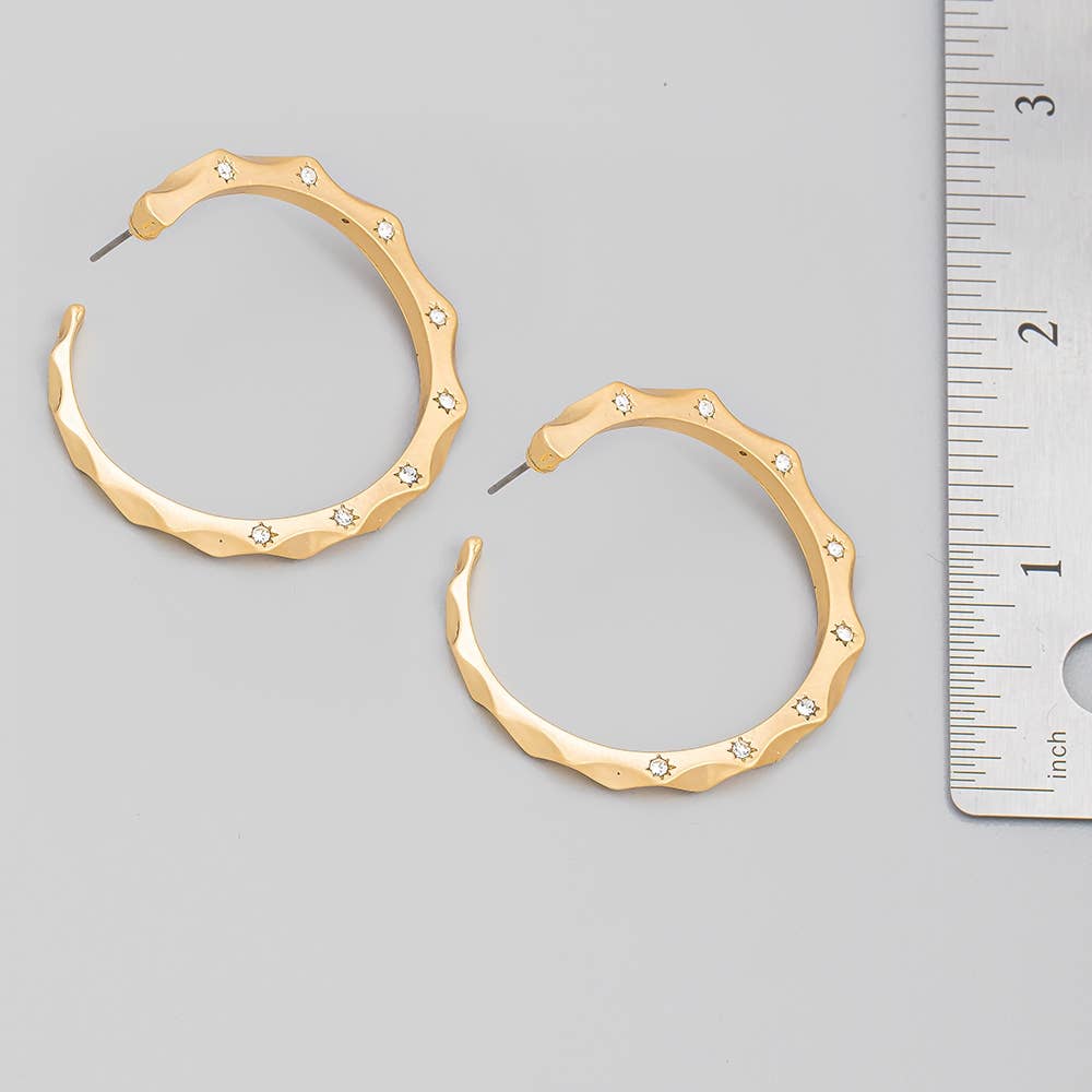 Wavy Round Studded Hoop Earrings