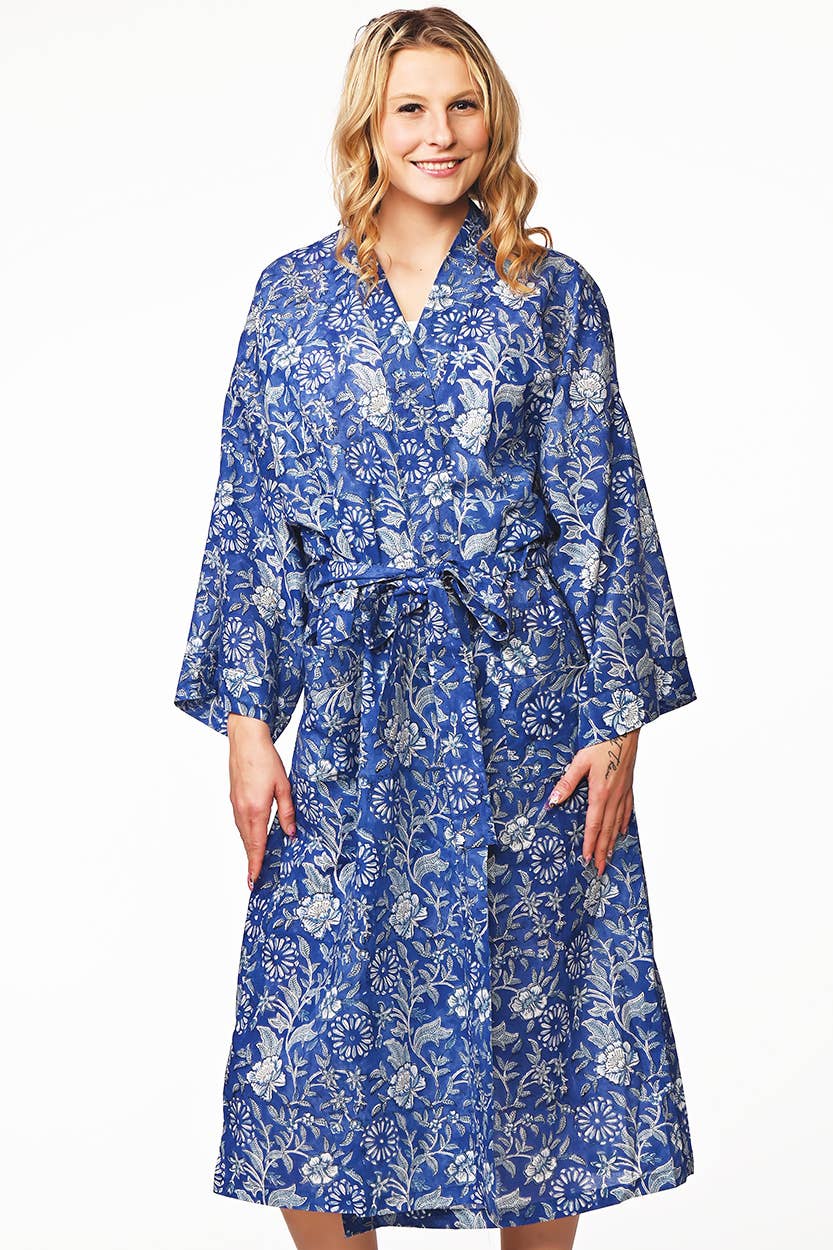 Lalita Block Print Kimono Robes: Turquoise