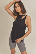 Asymmetric Cutout Lightweight Rib Tank Top: Mauve / L