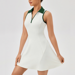 Women's Color-Block Polo-Collar Tennis Mini Dress: White-blue / M