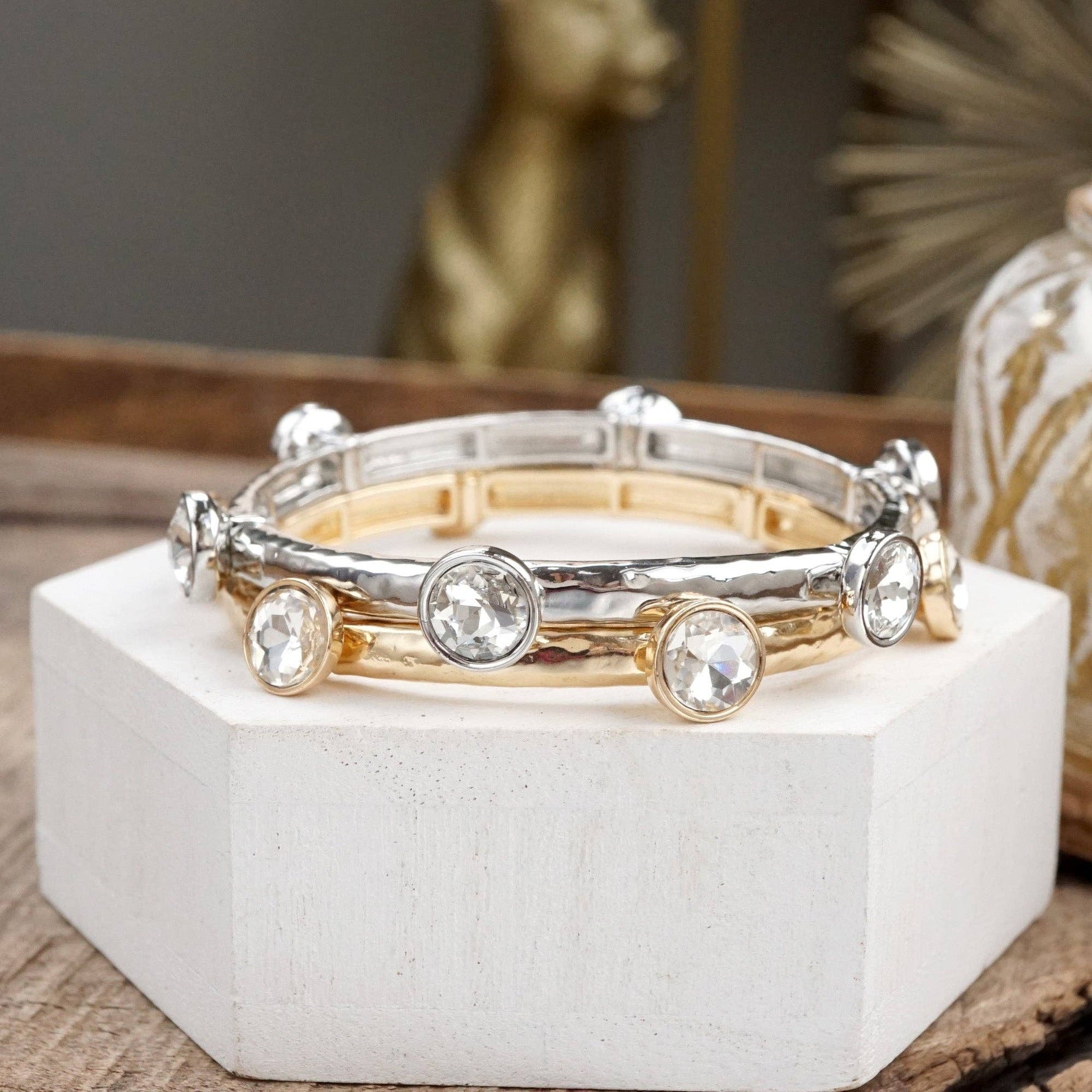 Sparkly clear crystals bangle in Gold Tone