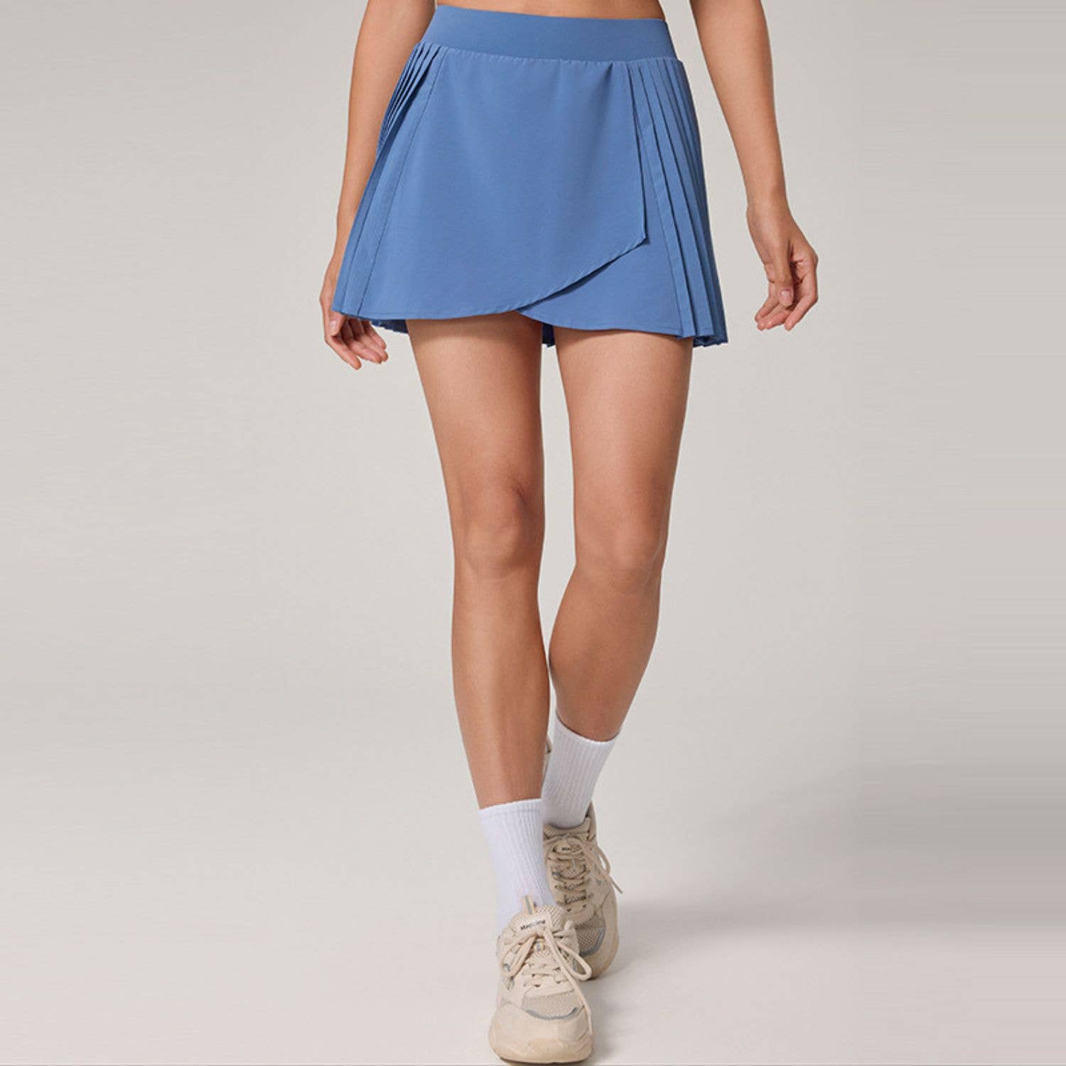 High Waist Pleated Tennis Skirt: Blue / M