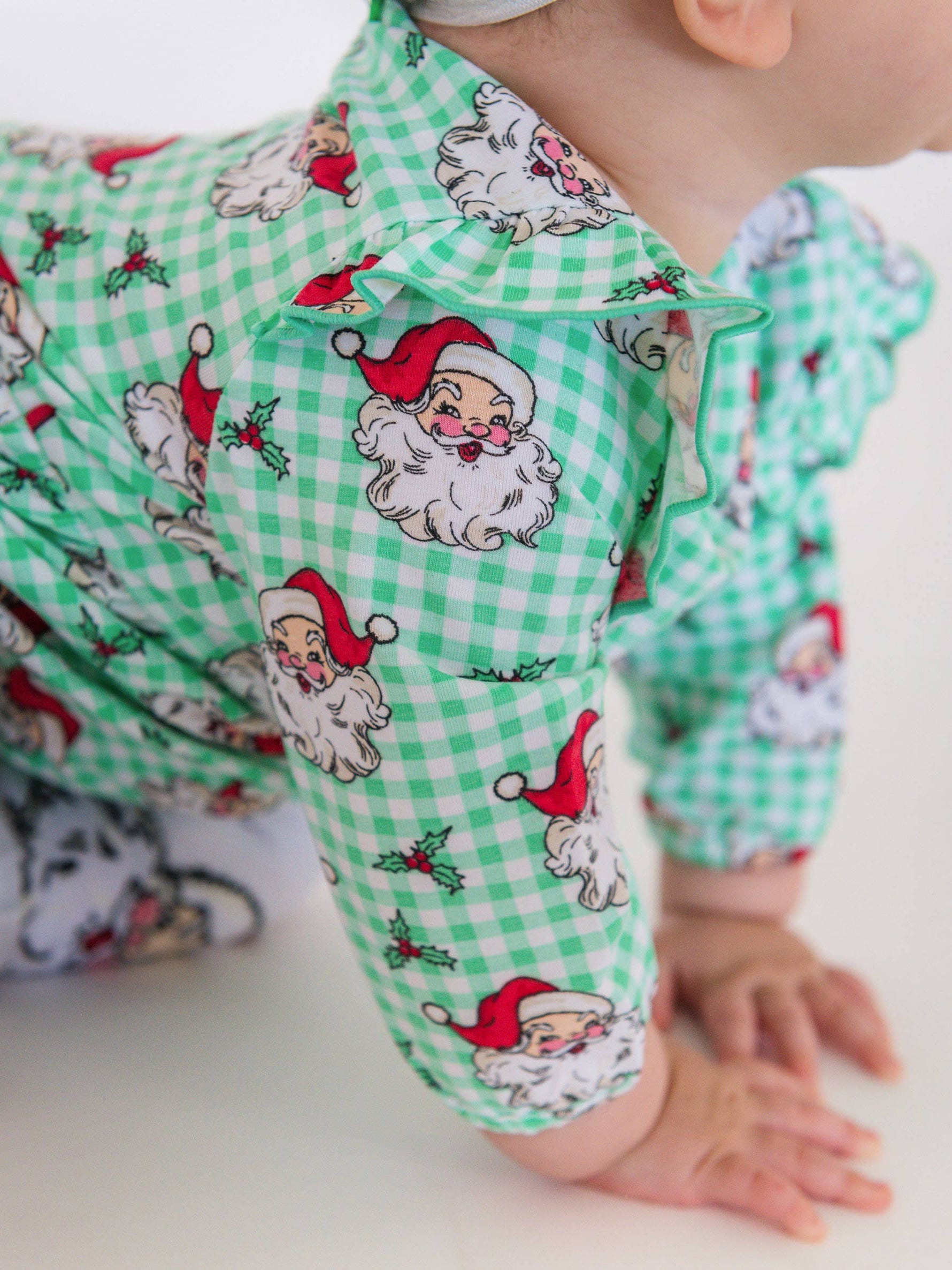 Baby Girls Green Dear Santa Knit Long Sleeve Flutter Bubble Romper: Green / 18-24m