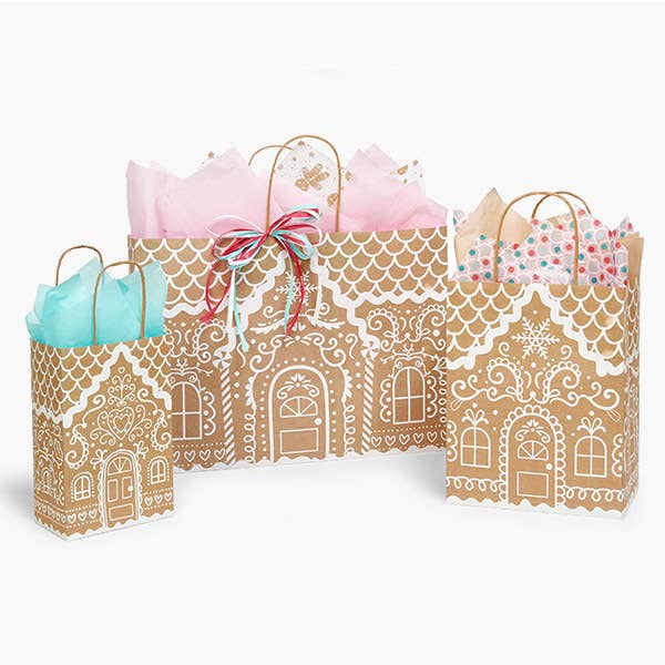 Gingerbread Cottage Paper Retail Gift Bags: Vogue 16x6x12" / 100