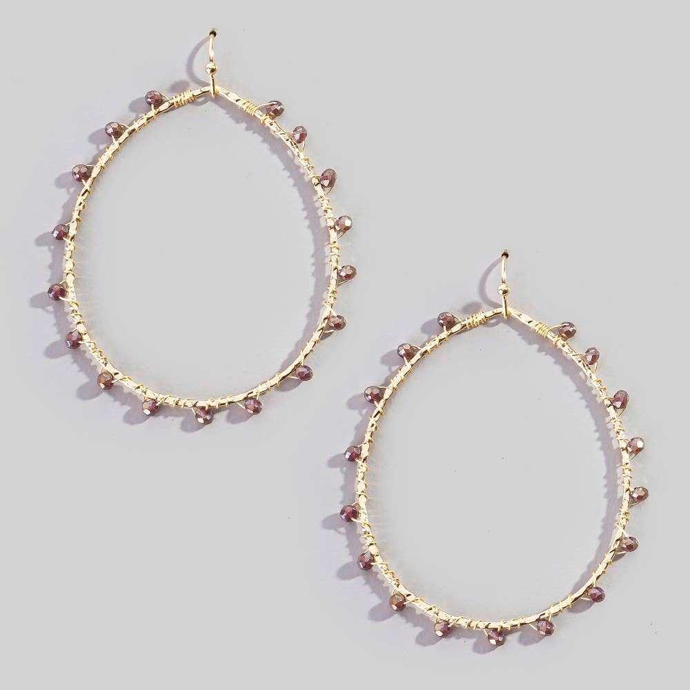 Faceted Glass Beaded Oval Dangle Earrings