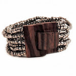 Bali Glass Beads Bracelet with Mini Wood Buckle: Black