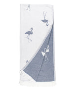 Kids Navy Flamingo Turkish Cotton Beach Towel: Multi-Color / 63"x28"
