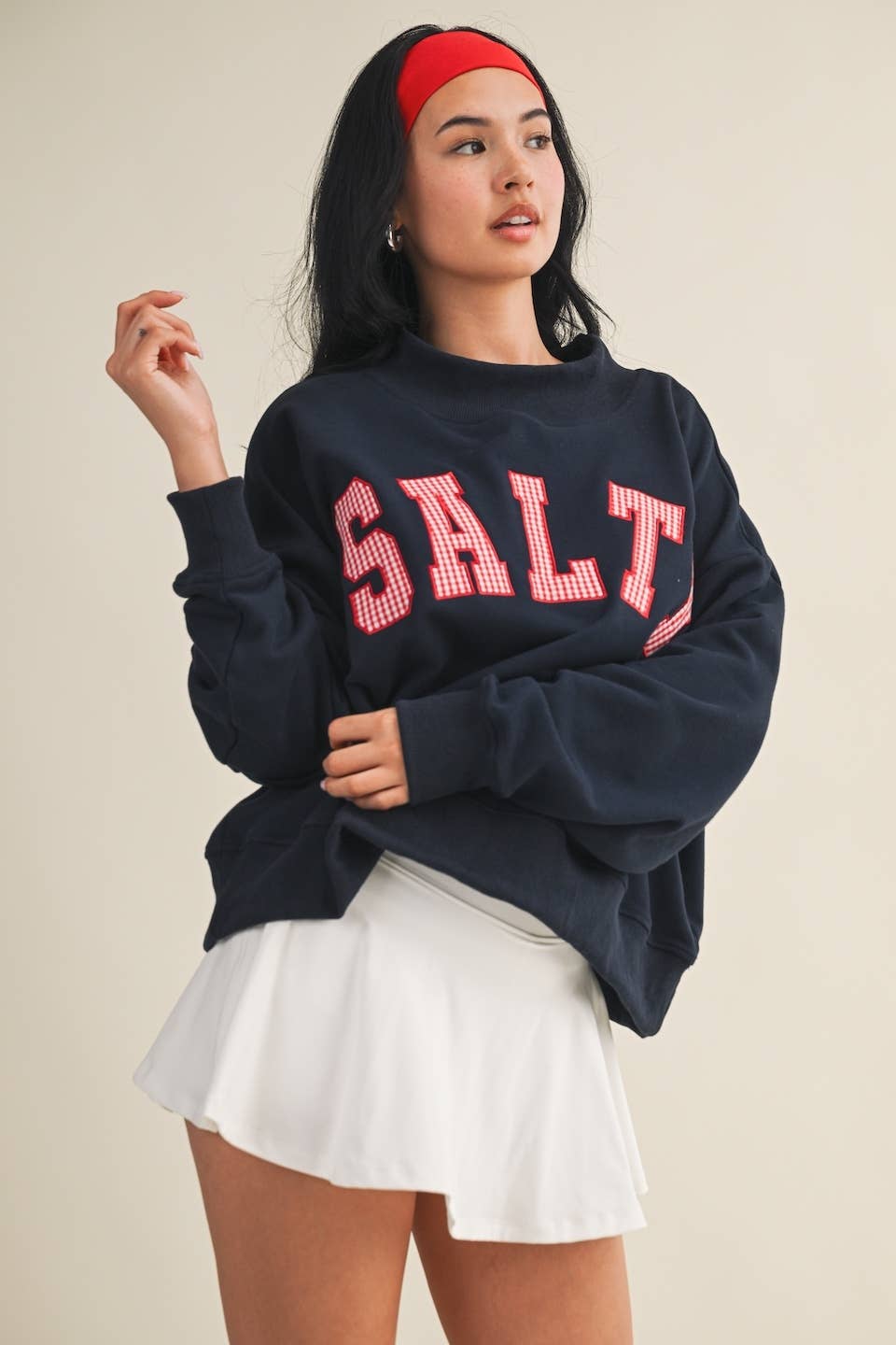 Salty Oversized Mock Neck Sweatshirt: Navy / S