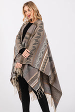 Multi Striped Fringe Ruana: GRAY