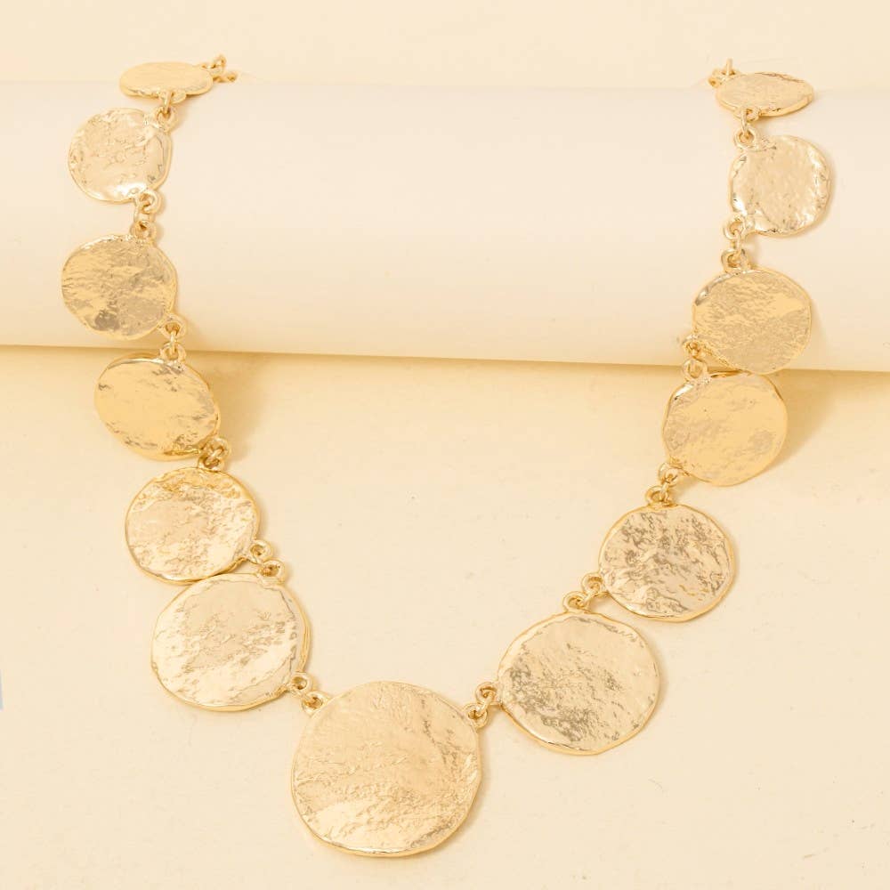 Large Gold Textured Coins Statement Necklace