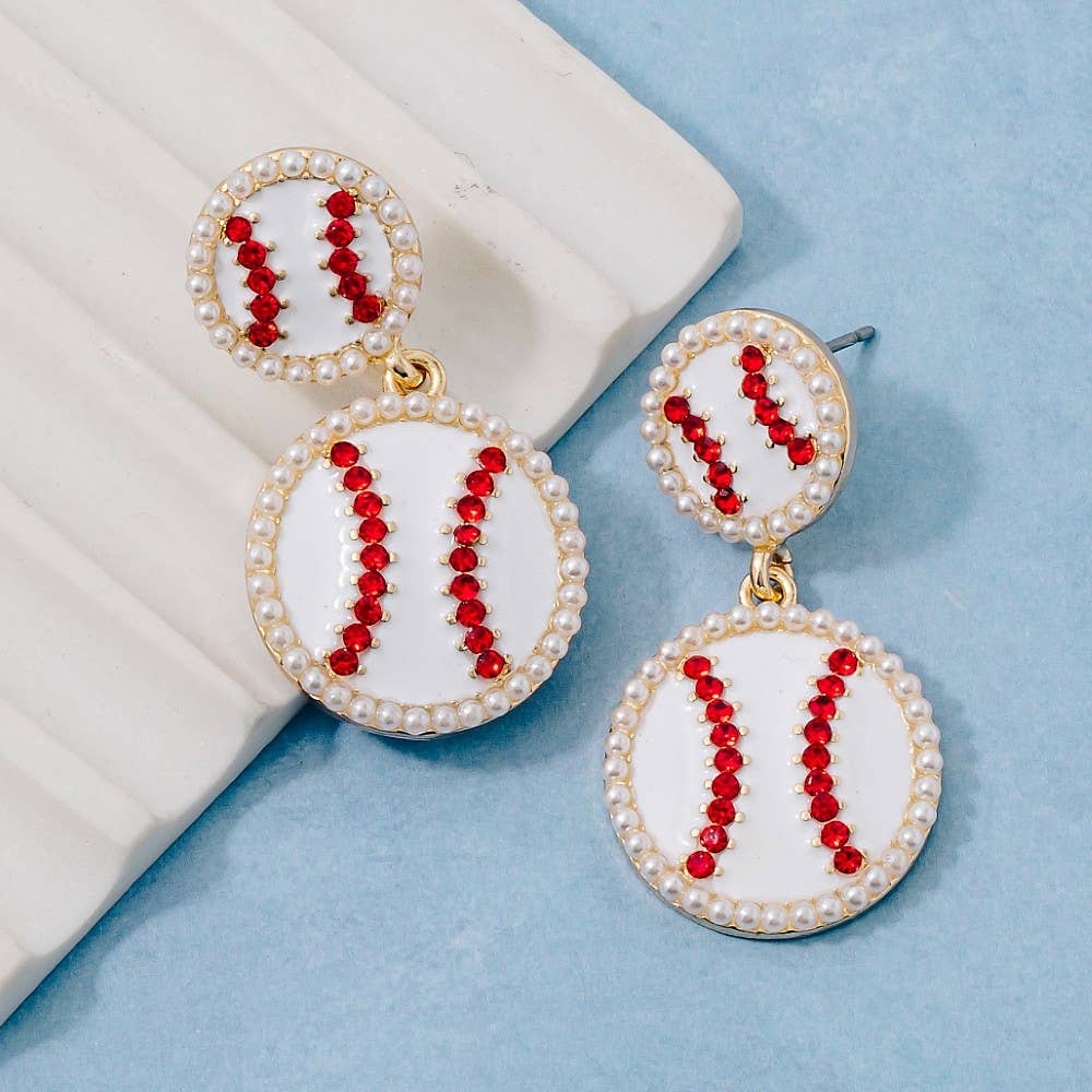 Pave Enamel Baseballs Dangle Earrings