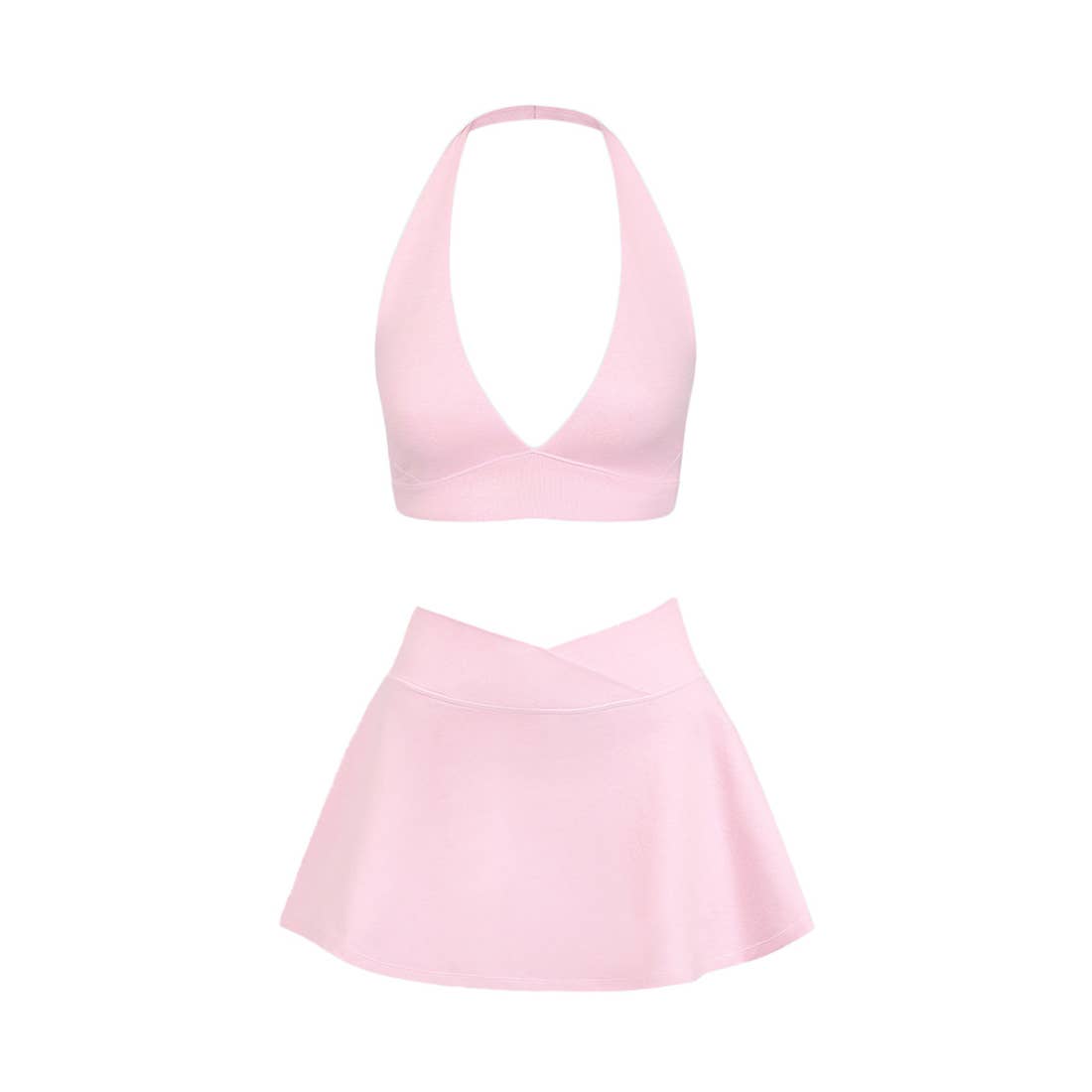 Women's Tennis Set:Halterneck Tank Top And Cross-Waist Skirt: Coffee / L