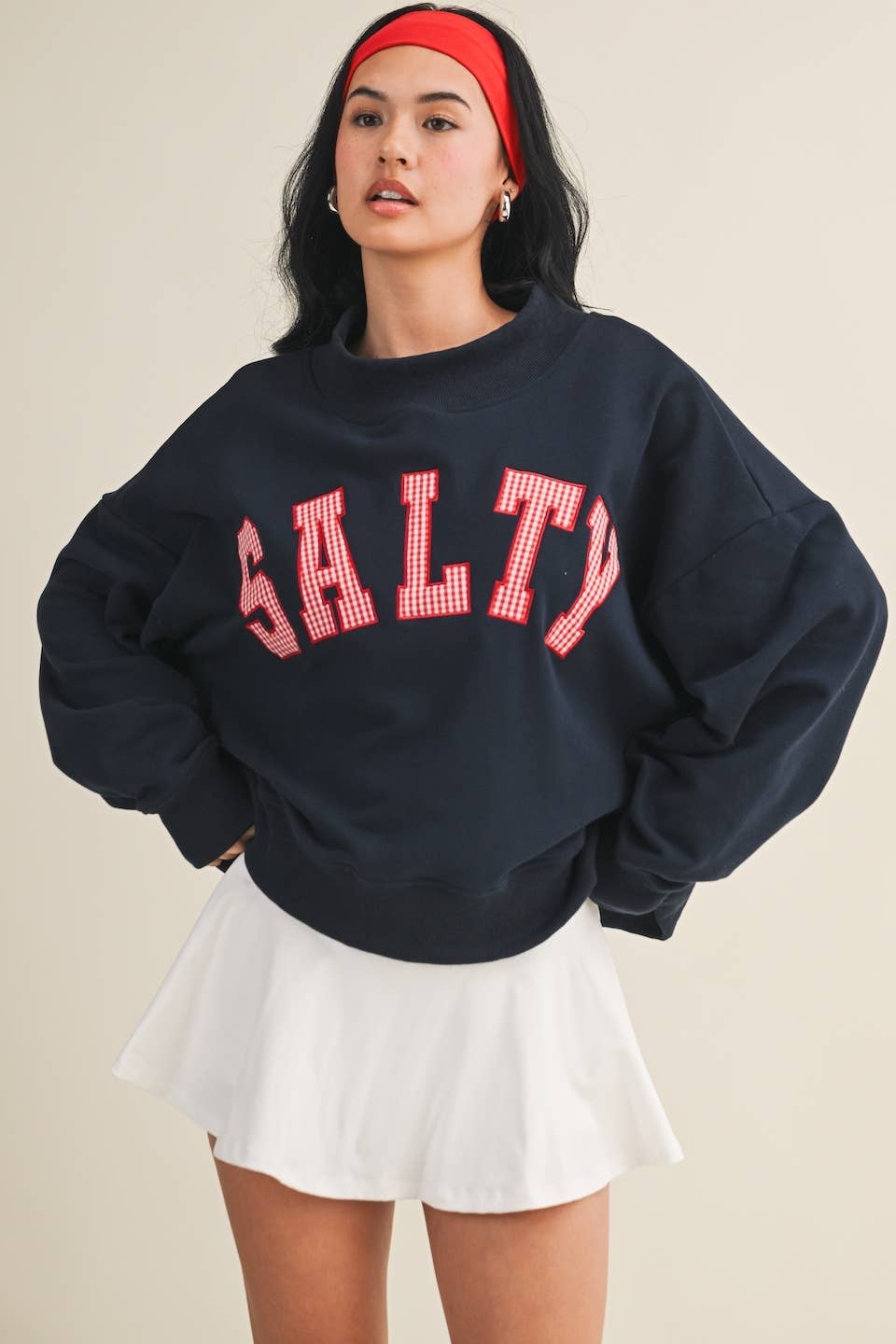 Salty Oversized Mock Neck Sweatshirt: Navy / S