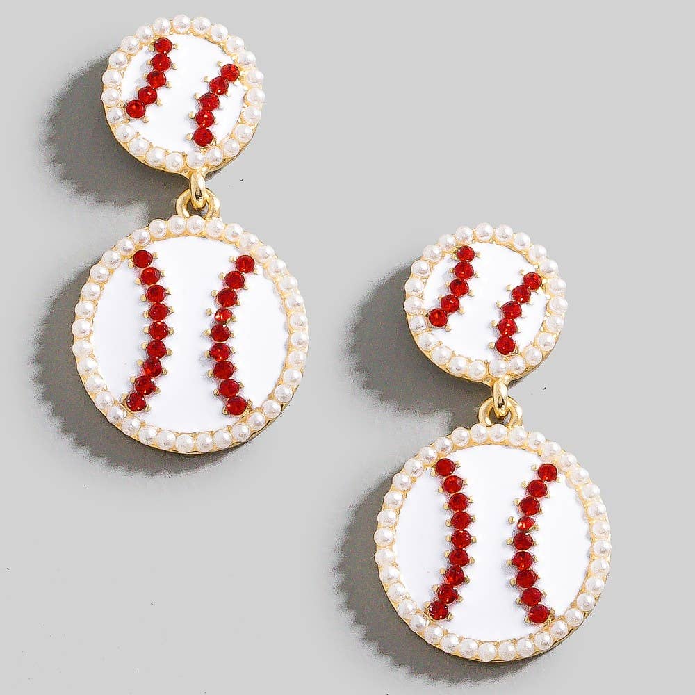 Pave Enamel Baseballs Dangle Earrings