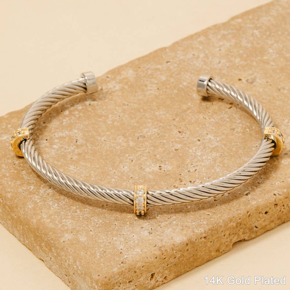 Two Tone Cz Station Rope Cuff Bracelet
