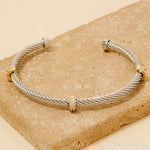 Two Tone Cz Station Rope Cuff Bracelet