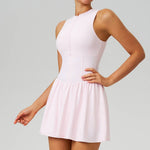 Women Cloud-Feel Fake Two-Piece Sports Dress: Blue Gray / L