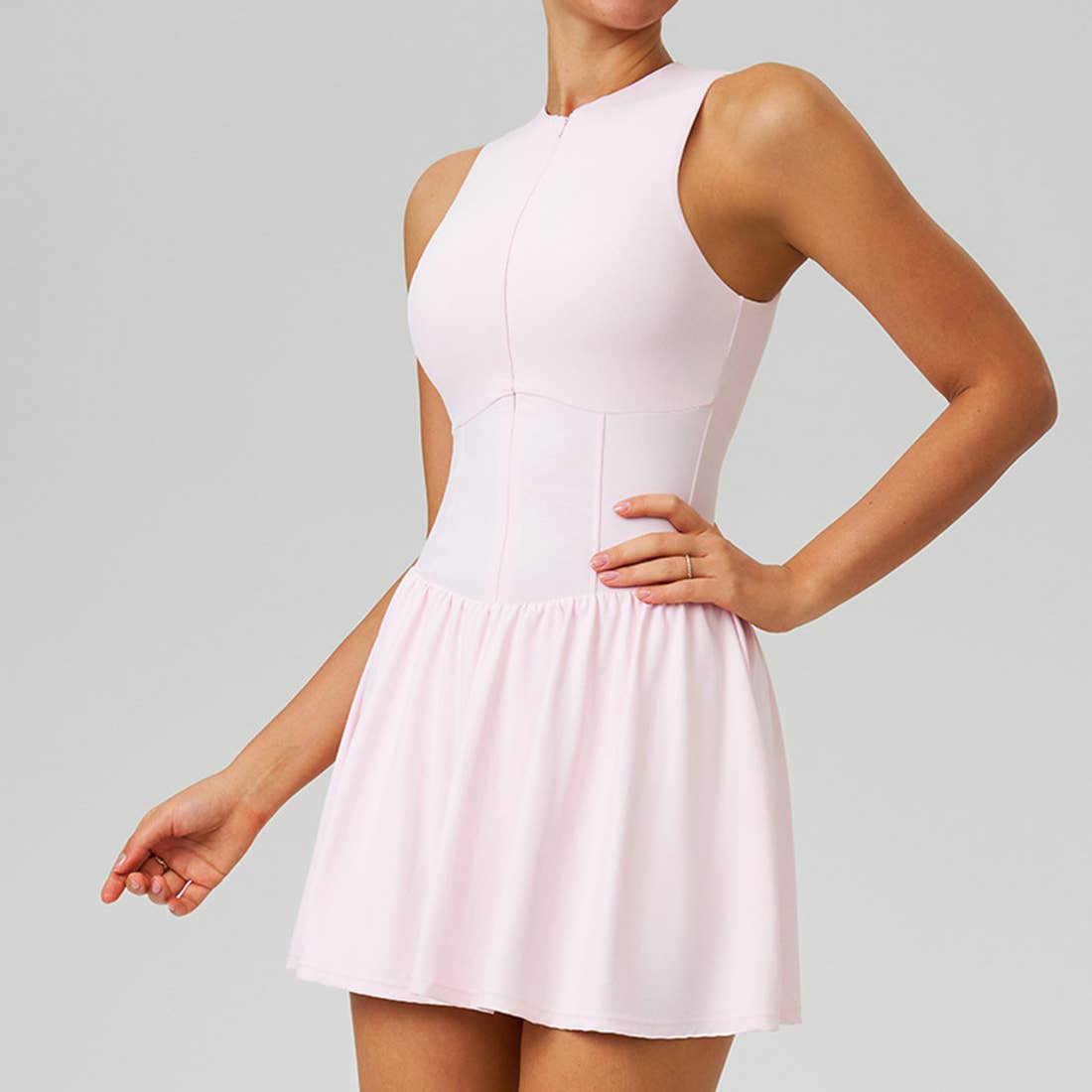 Women Cloud-Feel Fake Two-Piece Sports Dress: Blue Gray / S
