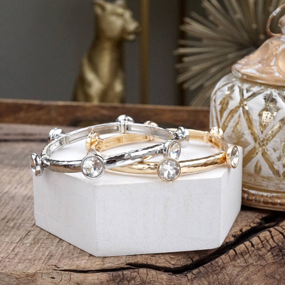 Sparkly clear crystals bangle in Silver Tone