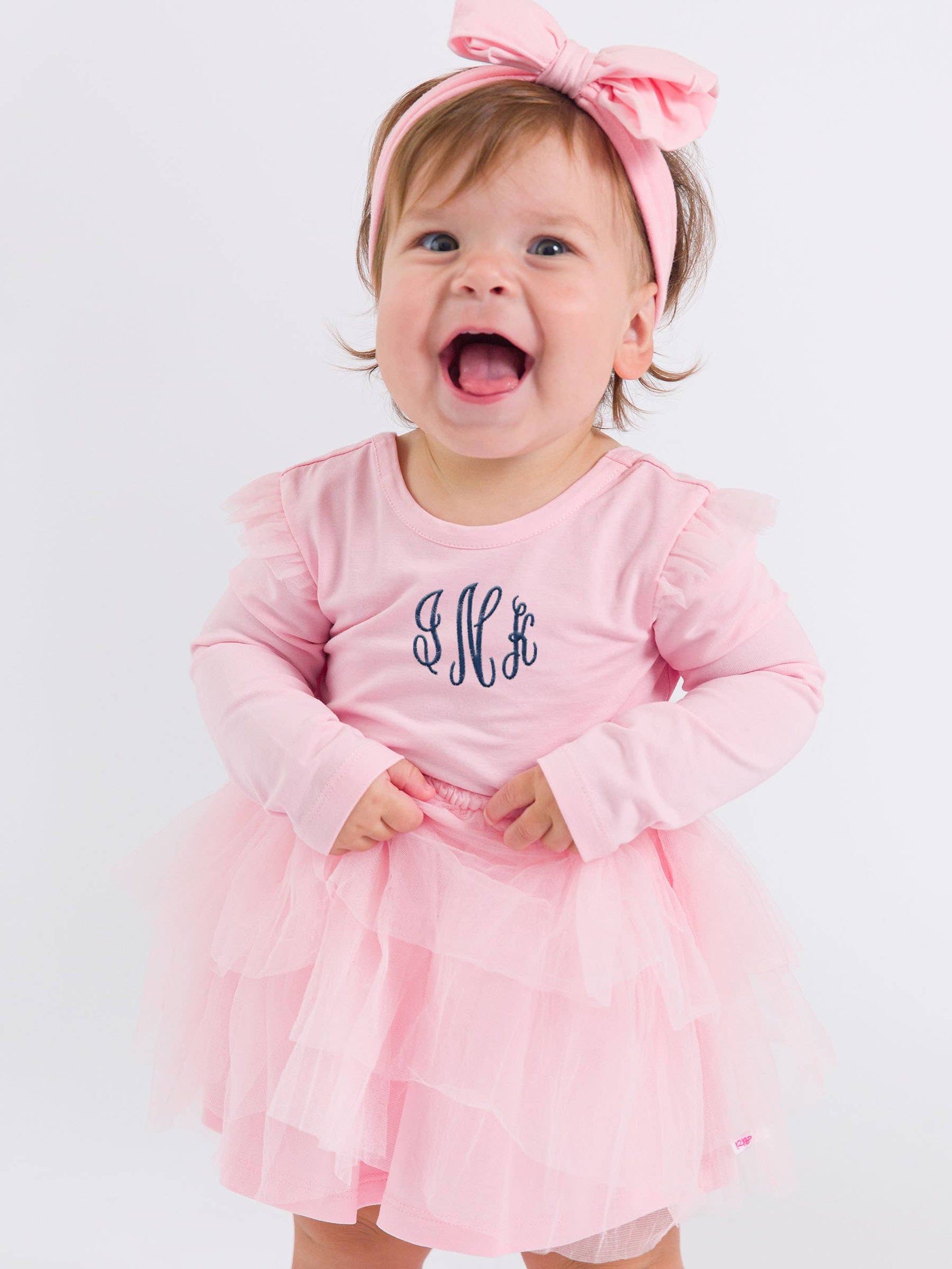 Baby Girls Pink Flutter Tulle Long Sleeve Twirl Romper: Pink / 6-12m