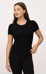 Women's Rib Short Sleeve Top with Inner Bra - 2 PACK: Black/White