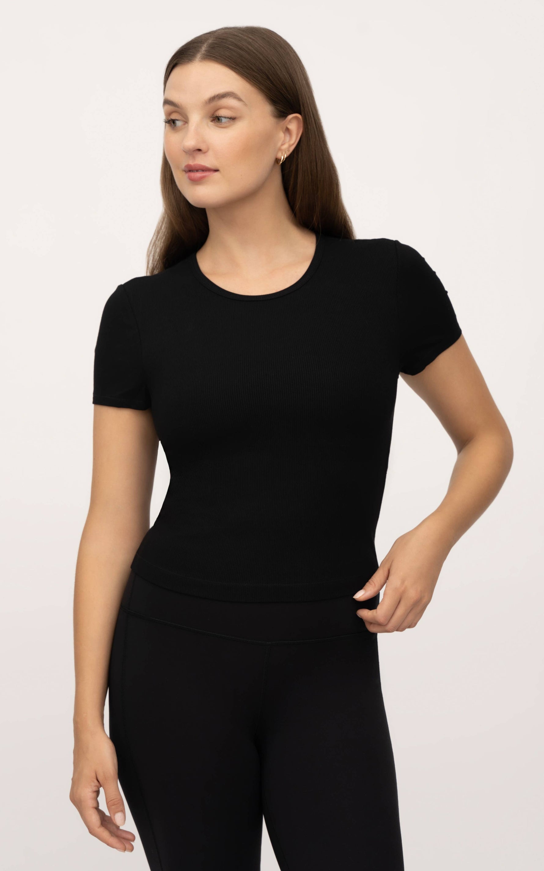 Women's Rib Short Sleeve Top with Inner Bra - 2 PACK: Black/White