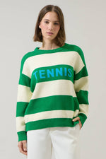 Tennis Stripe Sweater: KELLY-CREAM / M