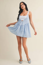 Gingham Print Double Layered Play Dress: Blue / S