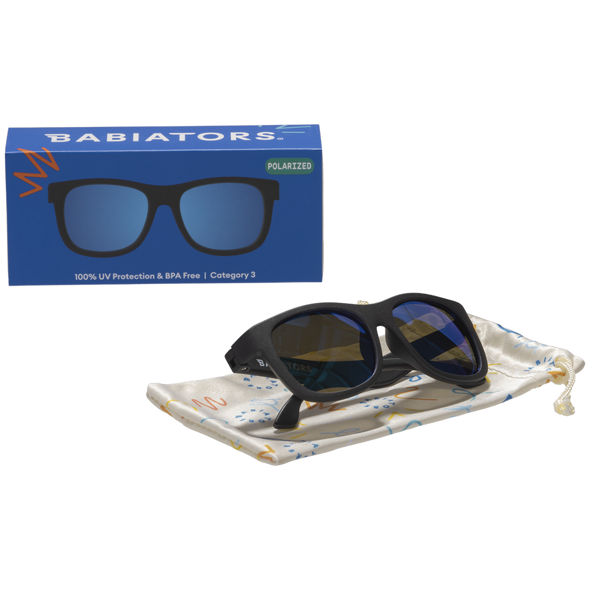 Jet Black Polarized Navigator | Cobalt Mirrored Lens: Ages 3-5