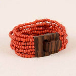 Bali Glass Beads Bracelet with Mini Wood Buckle: Black