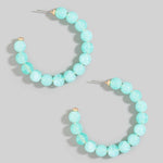 Marble Resin Ball Beaded Hoop Earrings: Mint
