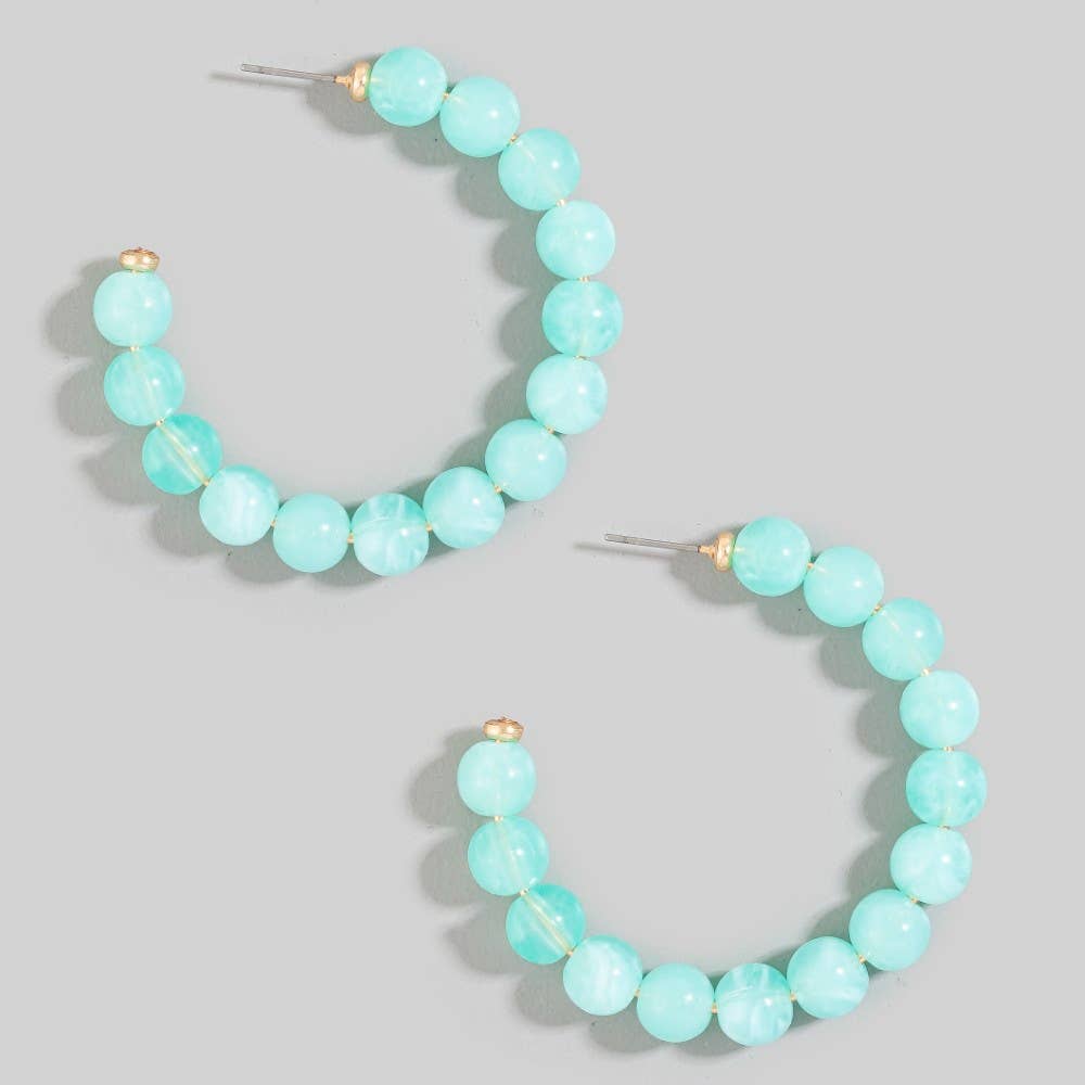 Marble Resin Ball Beaded Hoop Earrings: Mint